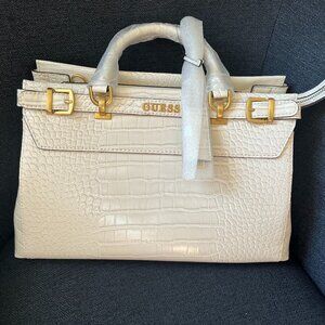 White GUESS Sestri Crocodile-Embossed Satchel (NWOT)